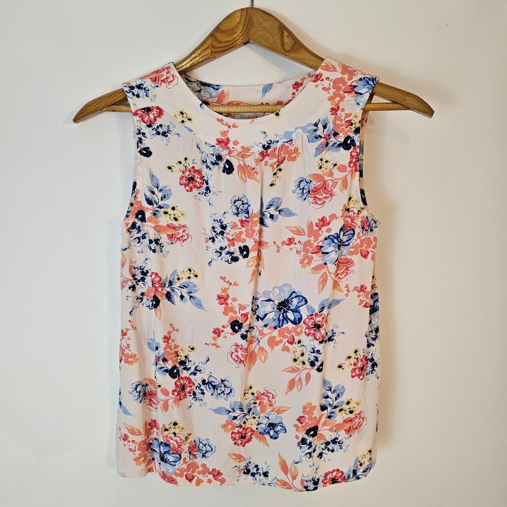 Talbots Petites Floral Sleeveless Blouse Top Pink Blue Peach - Picture 1 of 6